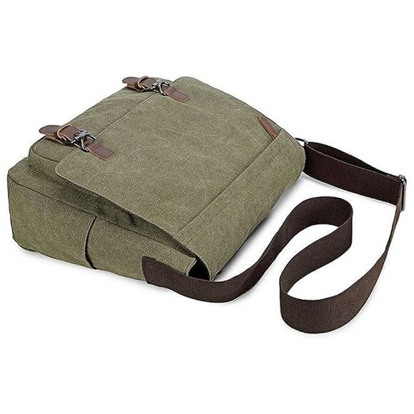 Messenger Bag for Men Retro, Canvas Satchel casual Briefcases Green15 - Picture 4 of 9
